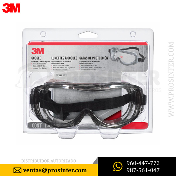Prosinfer - Seguridad Industrial3M Gafa Goggle 3M para Químicos